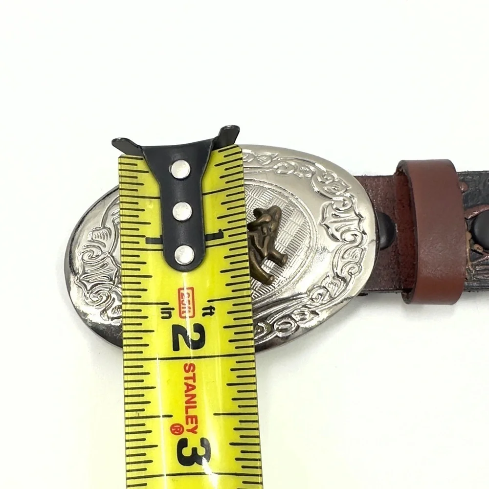 Nocona Western Belt Boys 24 Rodeo Tooled Leather Big Buckle Bull Rider Cowboy